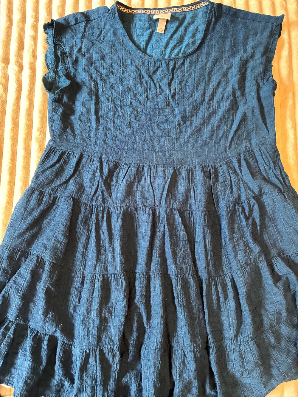 💙 Knox Rose Ruffle Shift Dress | Women's Large | Deep Blue